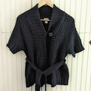 H&M Navy Blue Sweater Top with button and tie waist